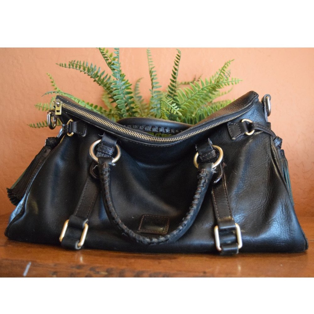DOONEY & AND BOURKE Large Florentine Satchel Bag Purse Black Leather